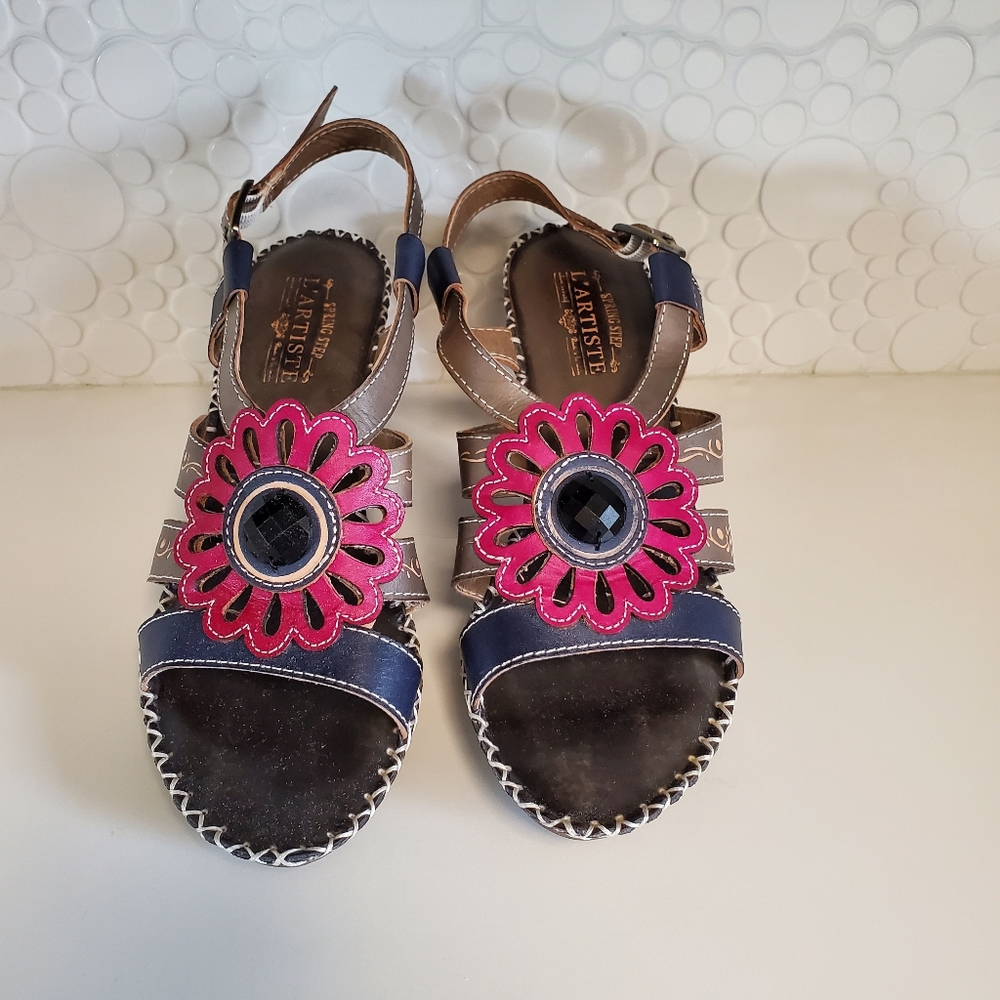 Spring Step L'Artiste multicolored heel sling back sandals EU 38.